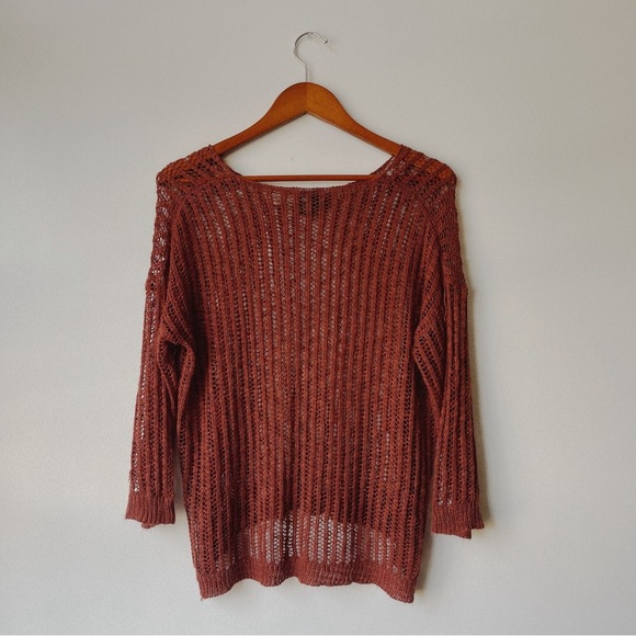 Free People Women's Brown Open Knit Pullover Sweater Long Sleeve Scoop Neck - Picture 4 of 4